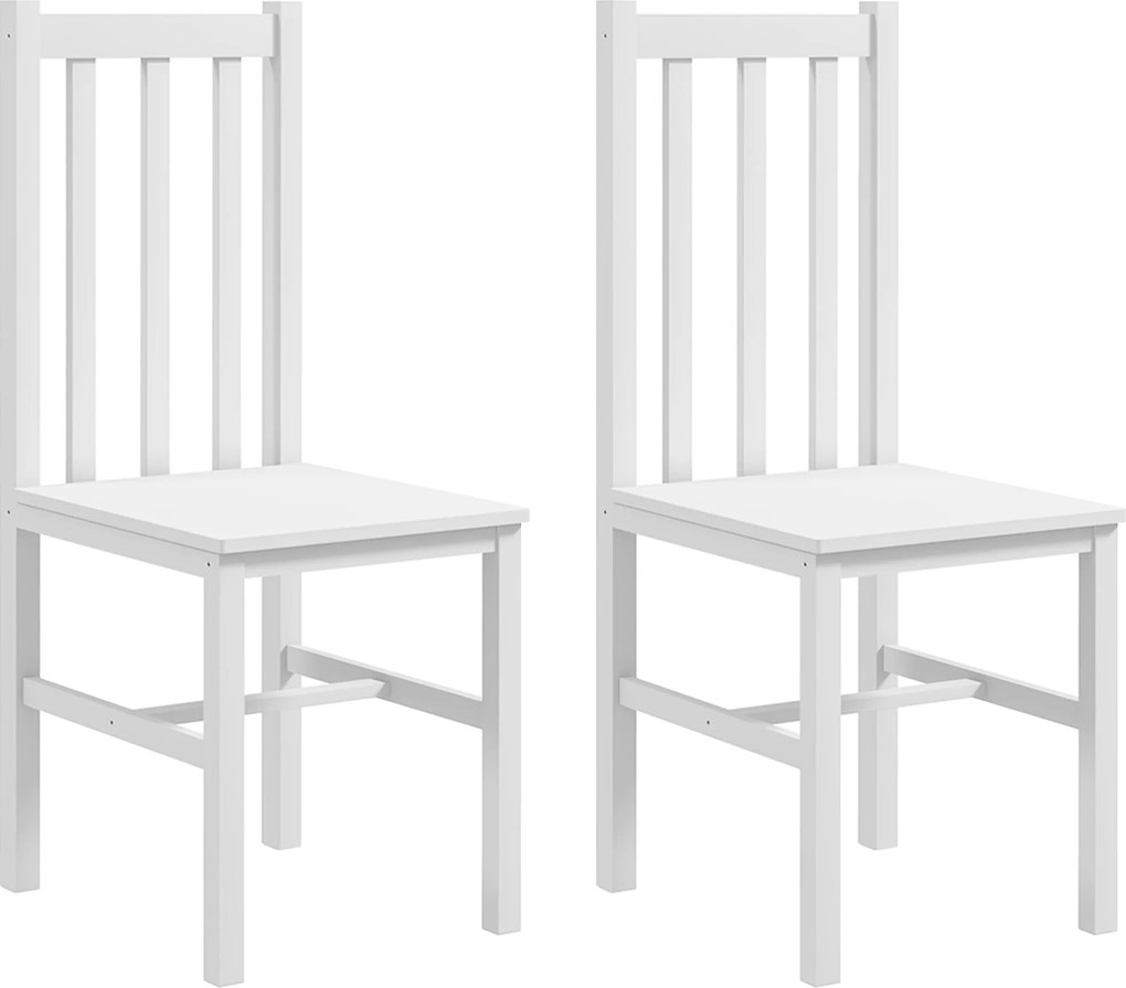 HOMCOM Conjunto de 2 Cadeiras de Sala de Jantar com Encosto de Ripas Estrutura de Madeira de Pinho 38,5x47,5x99 cm Branco | Aosom Portugal
