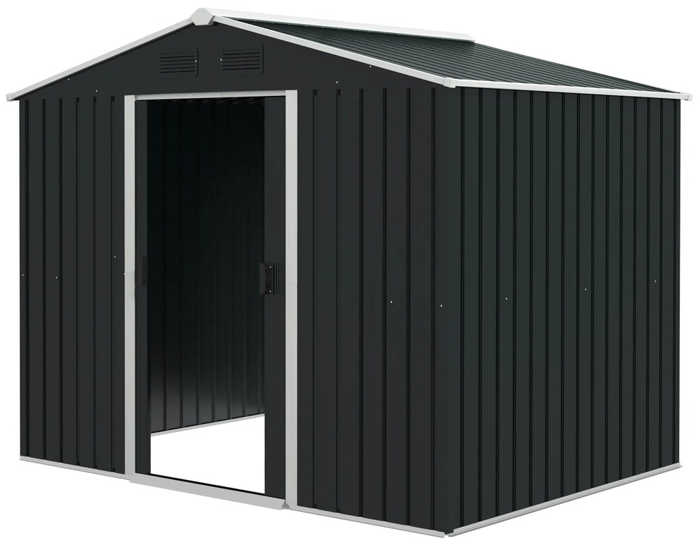 Outsunny Abrigo de Jardim de 4,1 m² 236x174x190 cm para Armazenamento de Ferramentas com Portas e 4 Janelas de Ventilação Cinza | Aosom Portugal