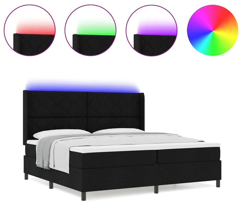 Cama Box Spring vidaXL com Colchão e LED Preta 200x200 cm Tecido
