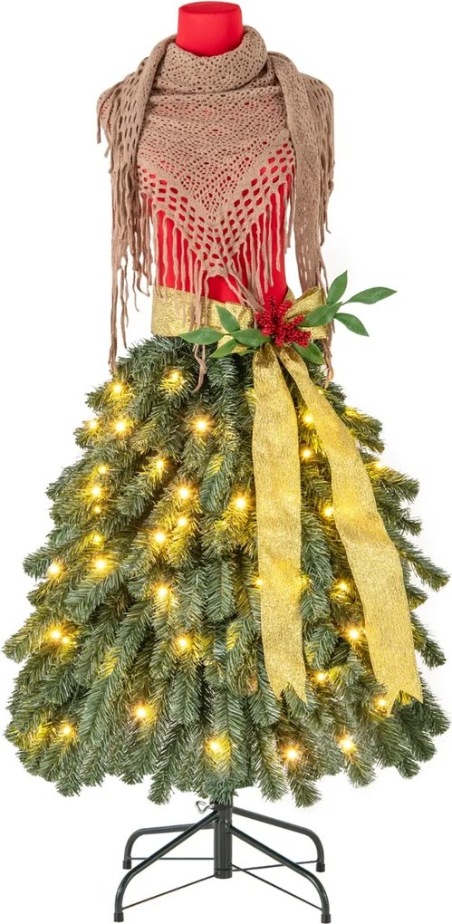 Árvore de Natal artificial Lojas roupa pré-iluminada de 150 cm com vestido em forma de manequim com 248 pontas de ramos 100 bagas vermelhas Luzes LED