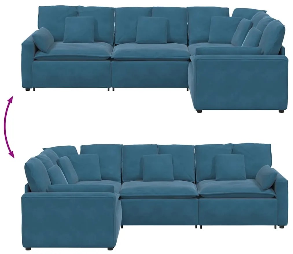 Sofá modular com almofadas veludo azul