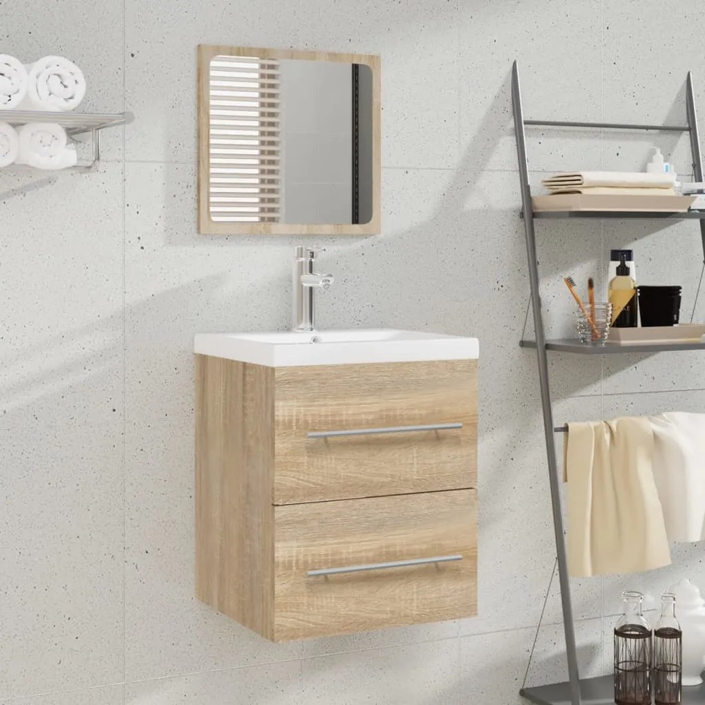 Armário lavatório + lavatório embutido madeira carvalho sonoma