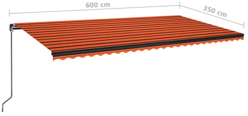 Toldo retrátil manual com LED 600x350 cm laranja e castanho