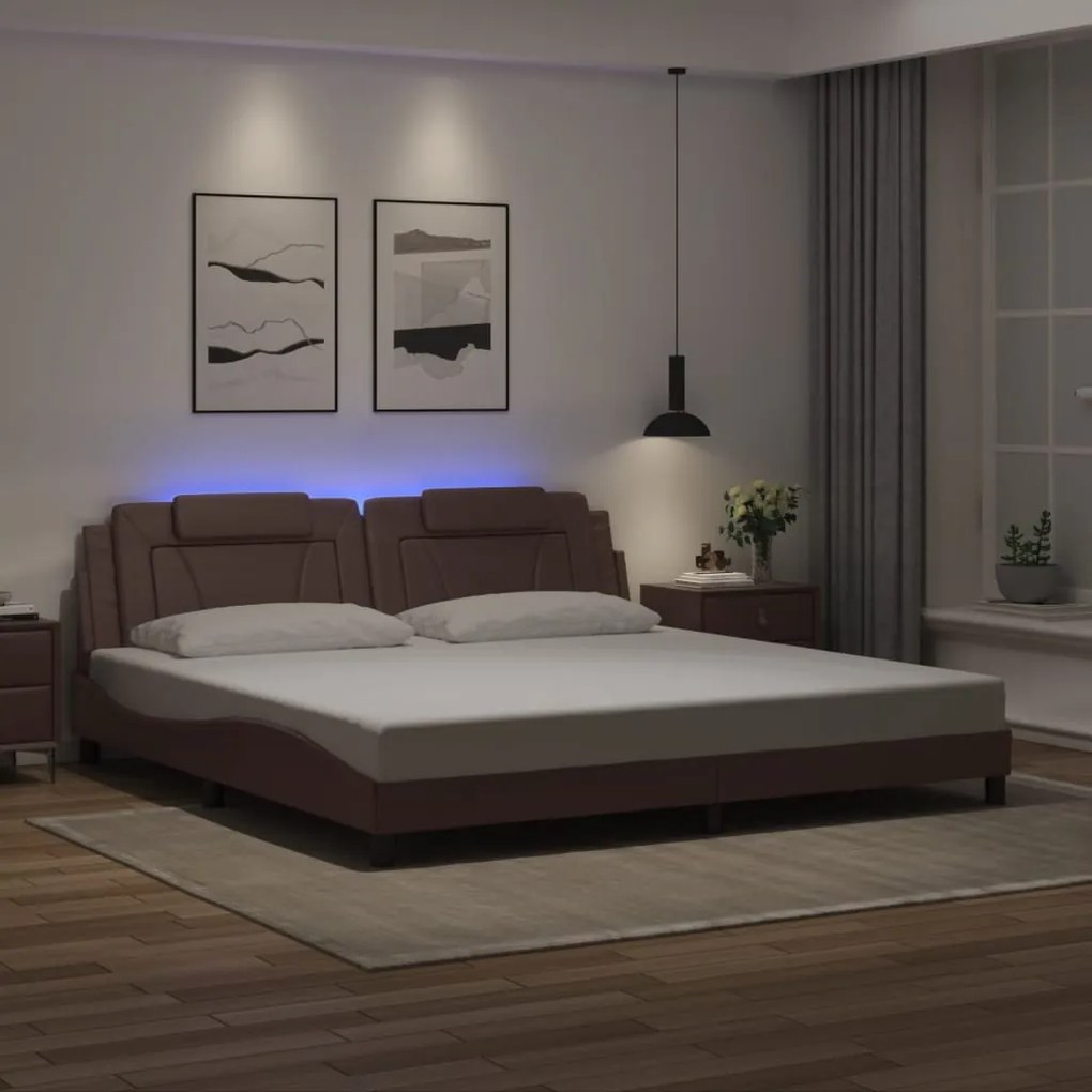 vidaXL Estrutura cama c/ luz LED 200x200 cm couro artificial castanho