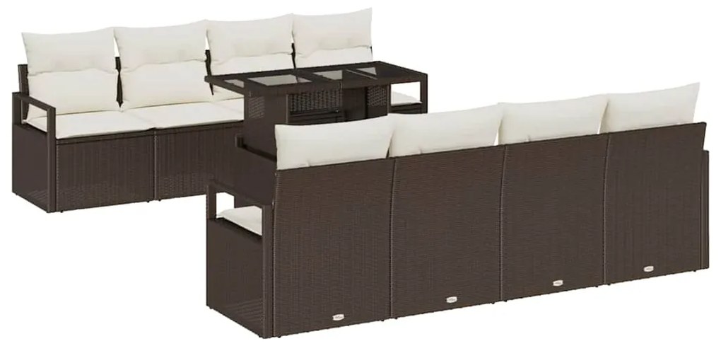 Conjunto de Sofá de Jardim vidaXL 9 peças com Almofadas Vime Polipropi