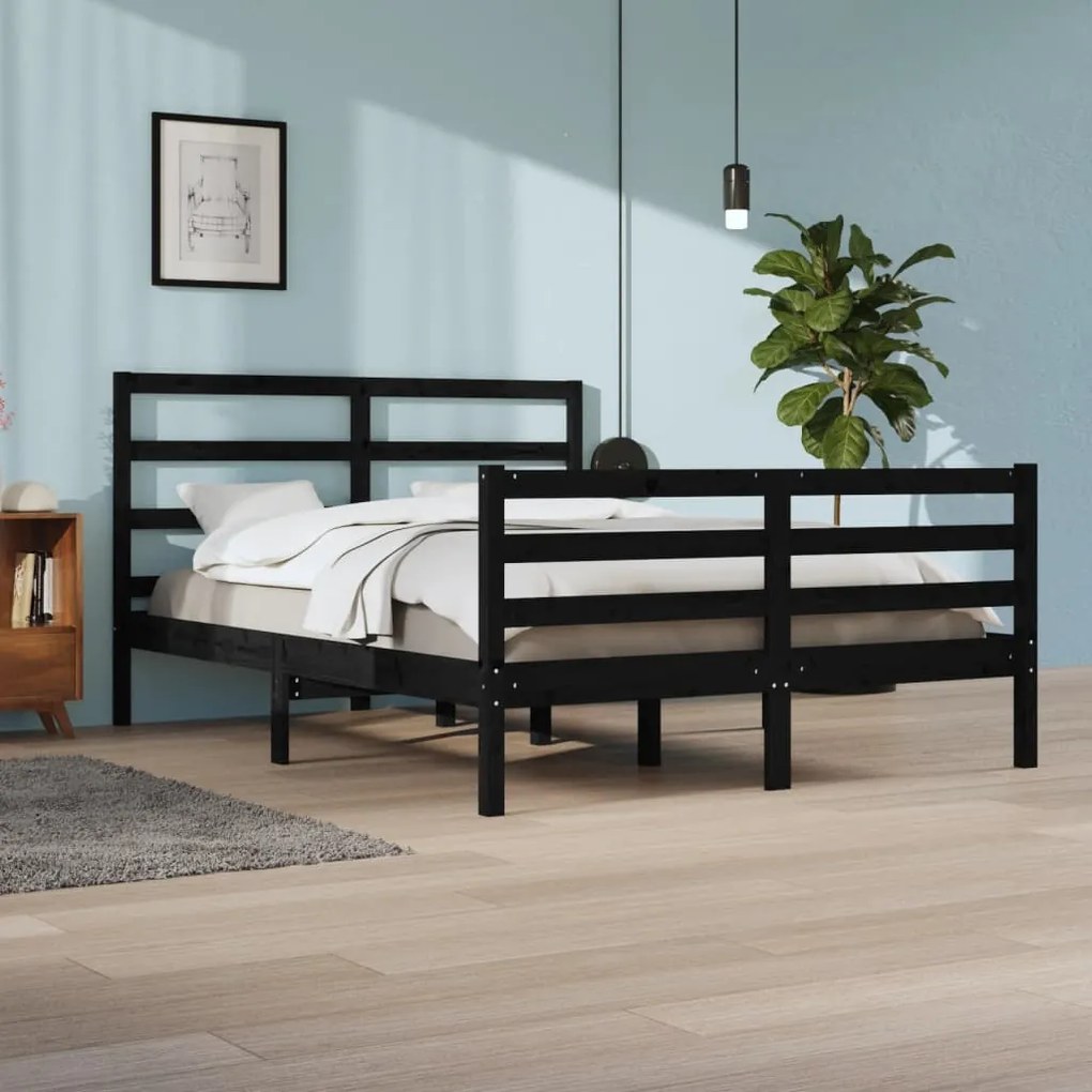 vidaXL Estrutura de cama 140x200 cm madeira de pinho maciça preto