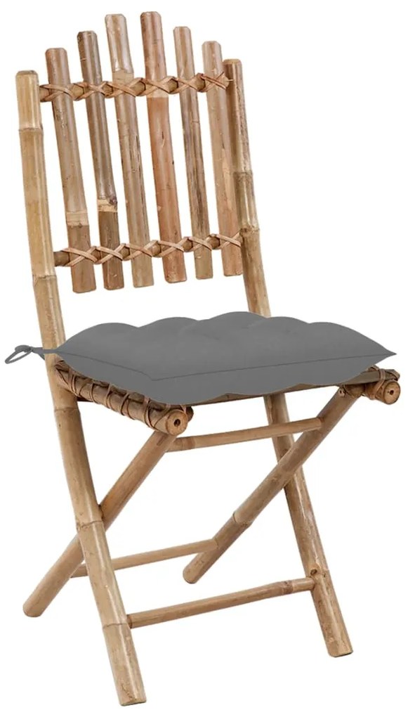 5 pcs conj. de jantar dobrável c/ almofadões p/ exterior bambu