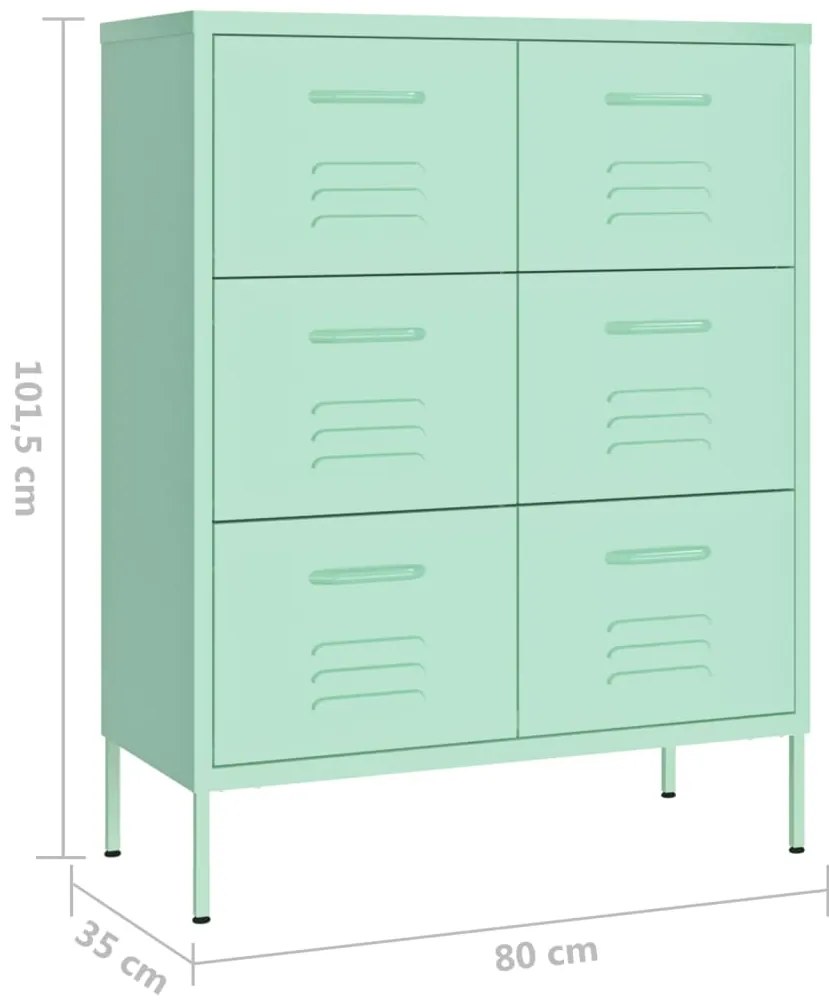 Armário com gavetas aço 80x35x101,5 cm verde-hortelã