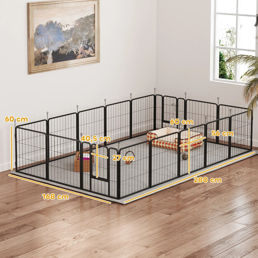 Parque para cães, parque para animais, 16 painéis, vedação portátil dobrável, segura, preta