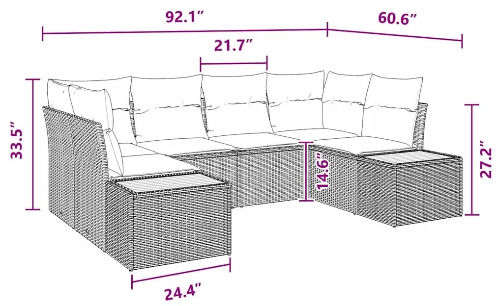Conjunto de Sofá de Jardim de 6 Peças com Almofadas Preto Rattan