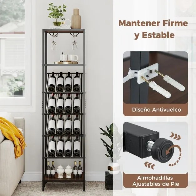 Garrafeira de vinho vertical 45 x 35 x 171 cm alta para 16 garrafas com suportes para copos 3 prateleiras abertas para sala de jantar Bar em casa Pret