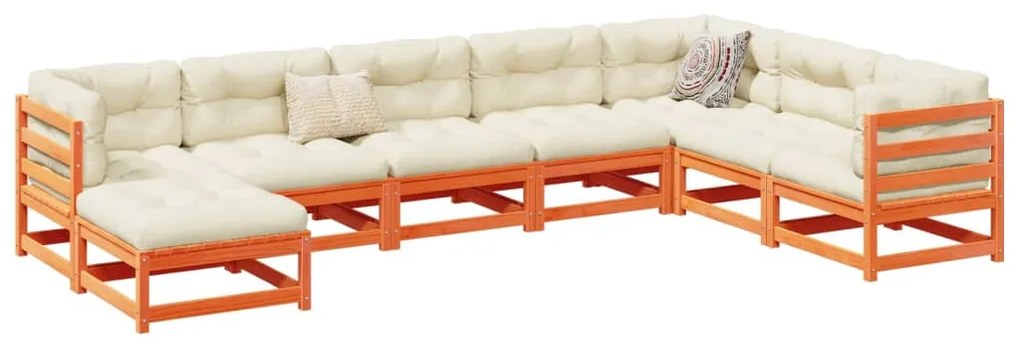 8 pcs conjunto sofás de jardim madeira de pinho castanho mel
