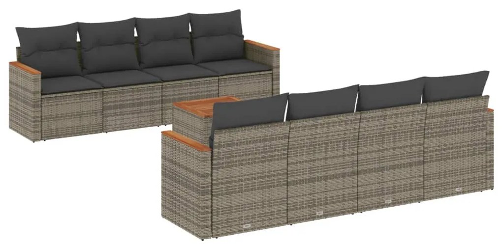 vidaXL 9 pcs conjunto sofás p/ jardim com almofadões vime PE cinzento
