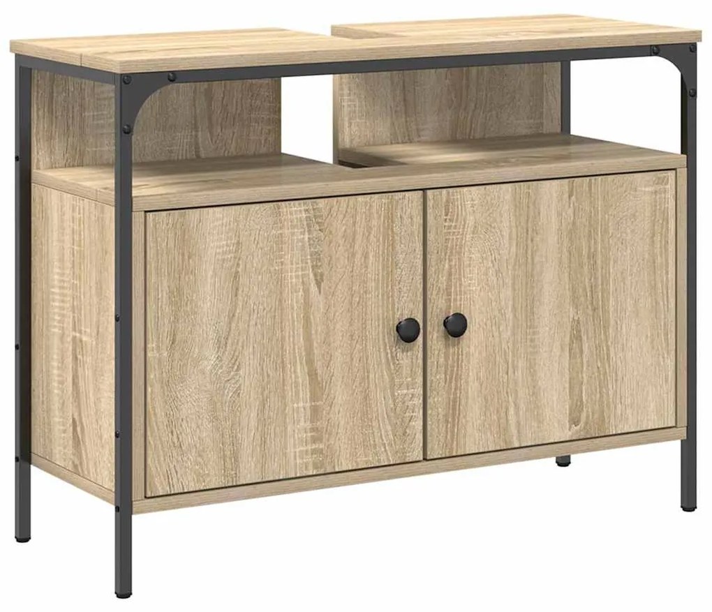 Conjunto de Móveis para Banheiro 4 pcs Carvalho sonoma Médio
