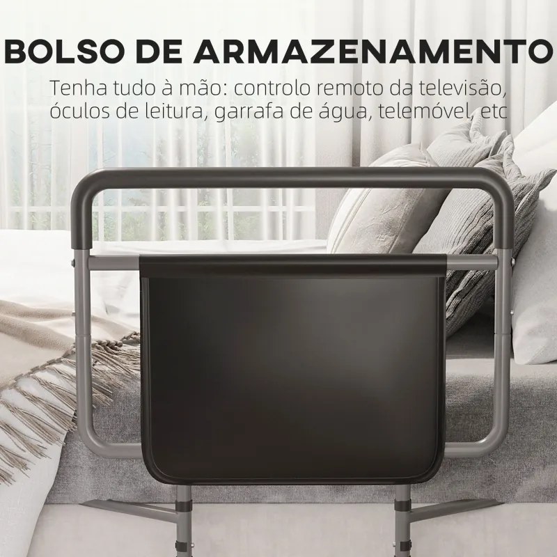 Grade para Cama de Adultos Guarda de Segurança para Cama com Altura Ajustável com Bolso de Armazenamento 71x61x86-104 cm Cinza