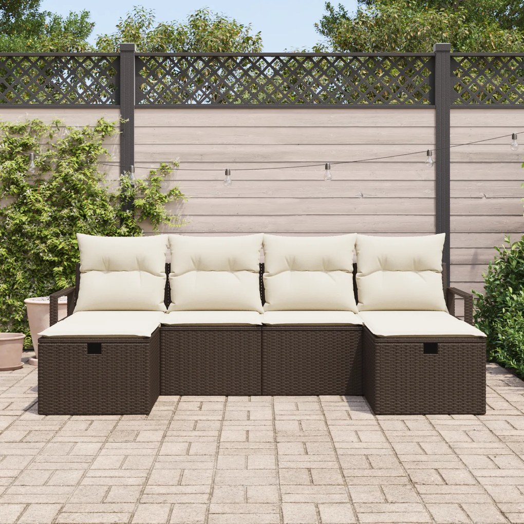 Conjunto de Sofá de Jardim com 6 Peças e Almofadas Castanho Vime Sinté