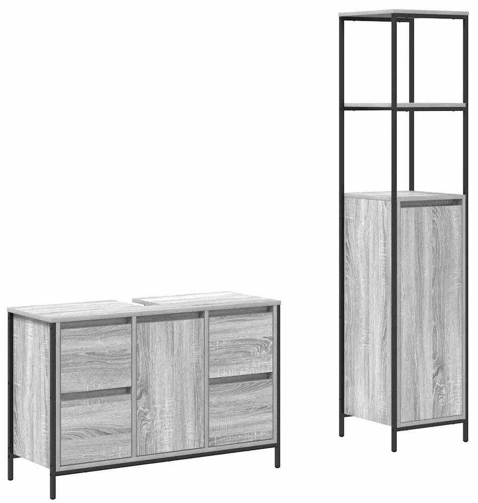 Conjunto de Móveis para Banheiro 2 Peças vidaXL Cinza Sonoma Madeira E