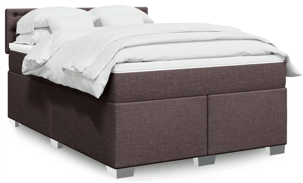 vidaXL Cama com molas/colchão 140x200 cm tecido castanho-escuro