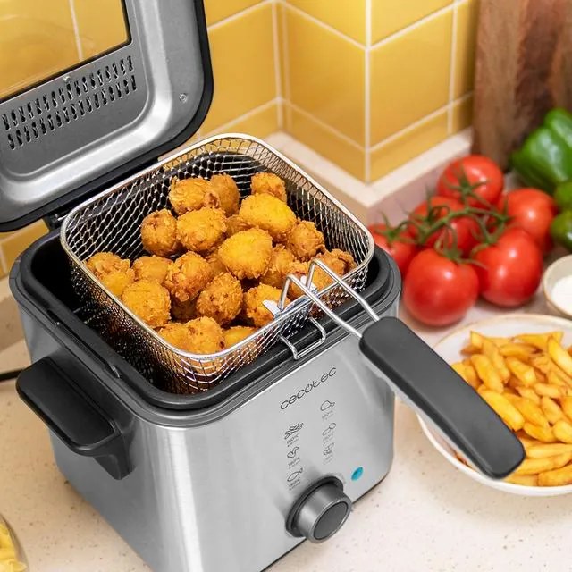 Fritadeira com óleo de 900 W, capacidade 1,5 L CleanFry Advance 1500 Inox, aço inoxidável, filtro OilClean, recipiente amovível, Tampa com janela