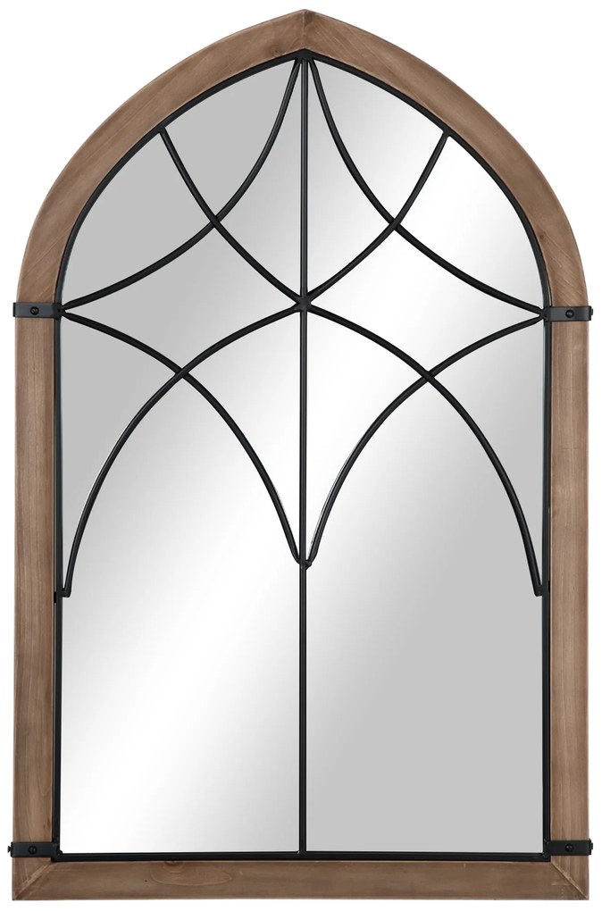 HOMCOM Espelho Parede Madeira 93x60cm Decorativo Vintage 2 Ganchos Estilo Sofisticado Sala Estar Dormitório Marrom | Aosom Portugal