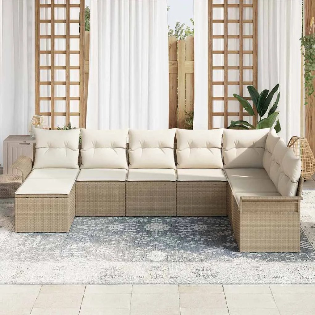 Sofá de Jardim 8 Peças com Almofadas Bejas em Rattan Sintético