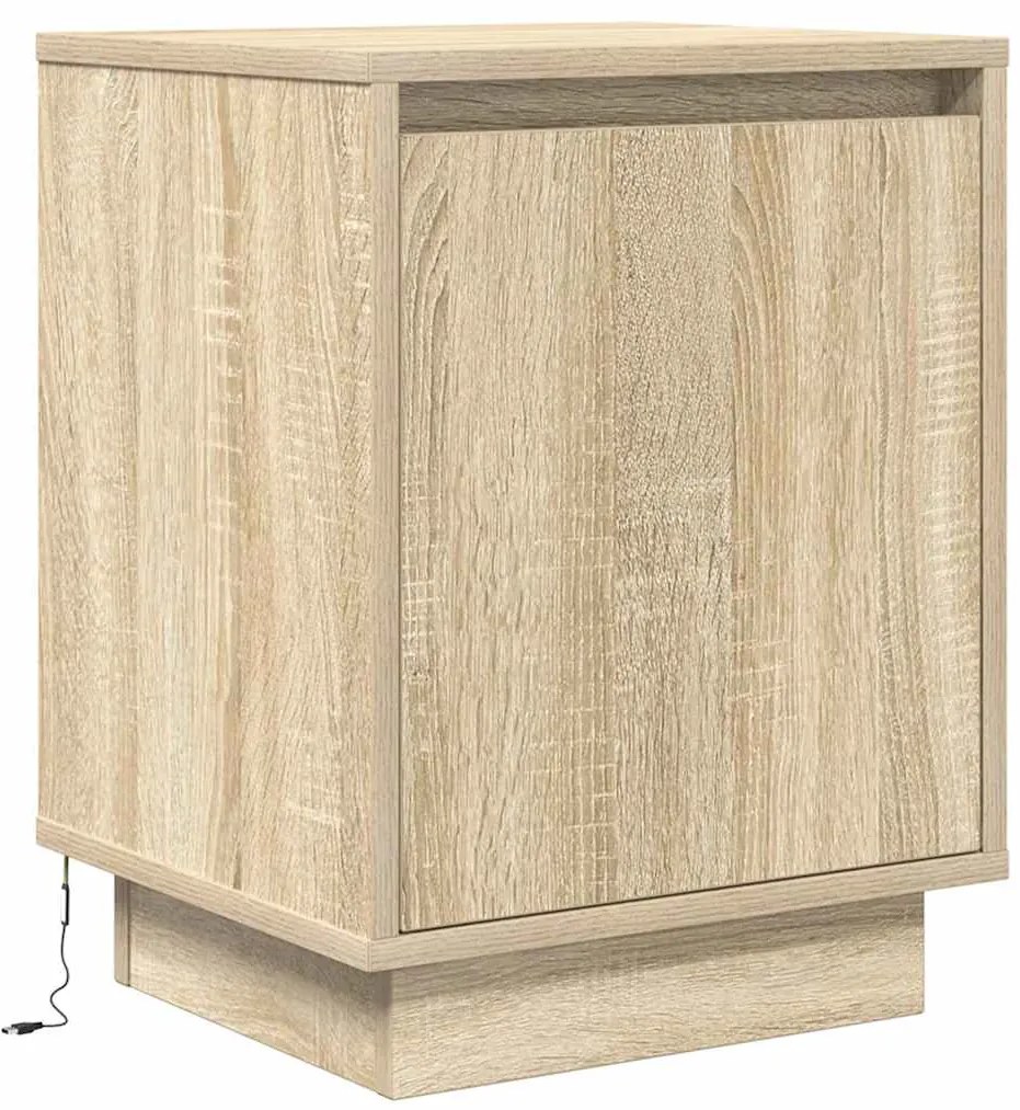 Mesas cabeceira c/ luzes LED 2 pcs 38x34x50cm carvalho sonoma