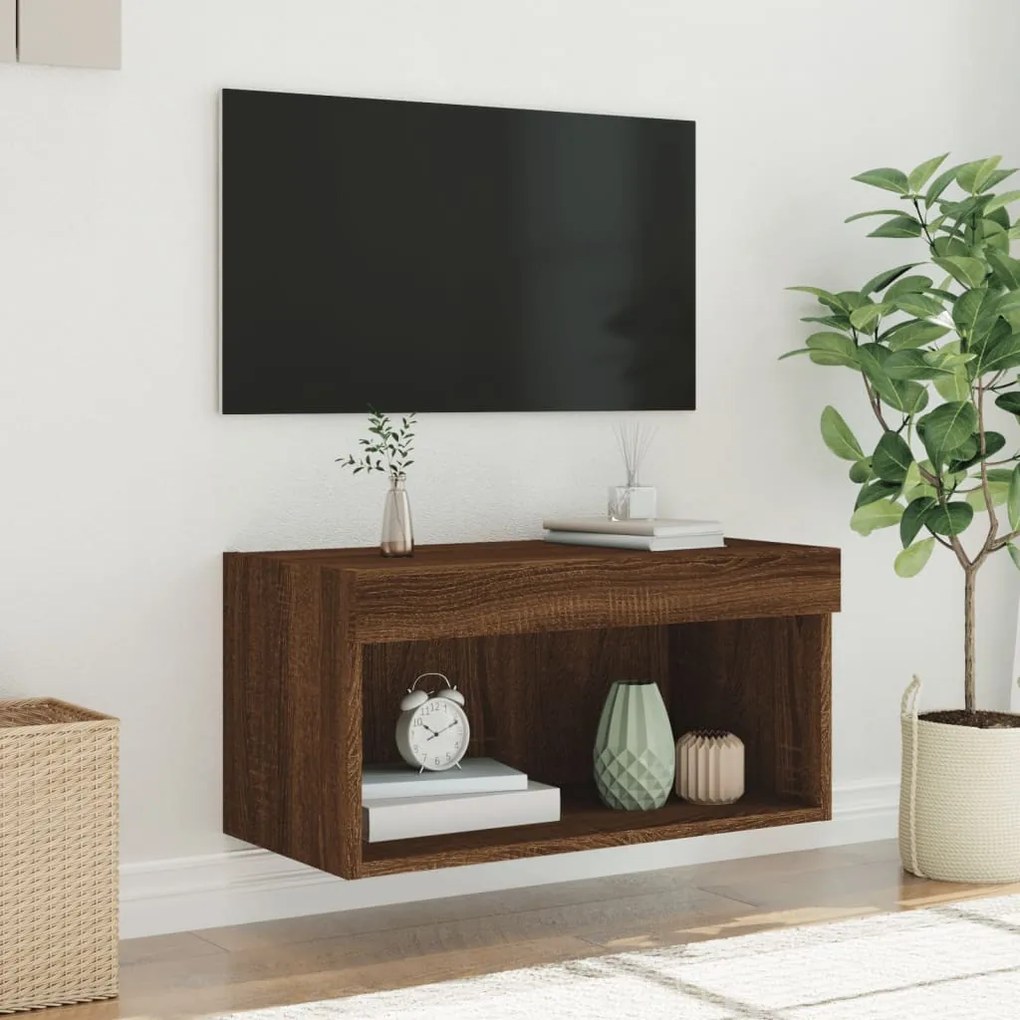 Móvel de TV com luzes LED 60x30x30 cm carvalho castanho