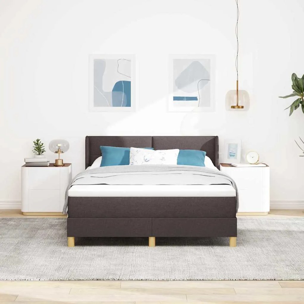 Cama Box com cabeceira Manual Castanho escuro 140 x 200 cm Estofado
