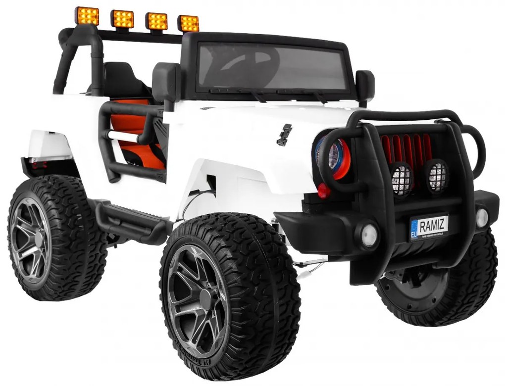 Jipe elétrico para Crianças 24V 4x4 2 Lugares The Monster Jeep Rodas de EVA, Assento de couro Branco