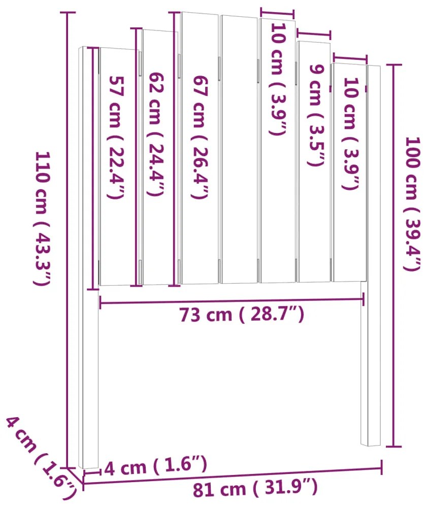 Cabeceira de cama 81x4x110 cm pinho maciço branco