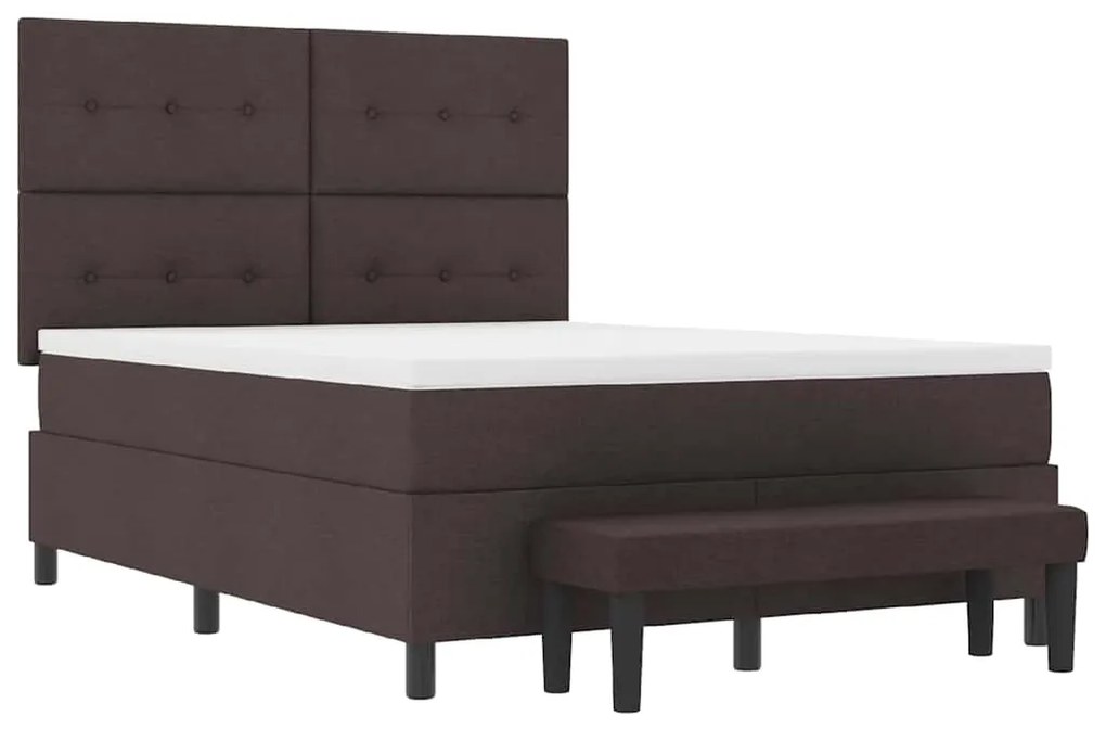 Cama Box Spring com Colchão &amp; Banco Marrom Escuro 140x200 cm Tecido