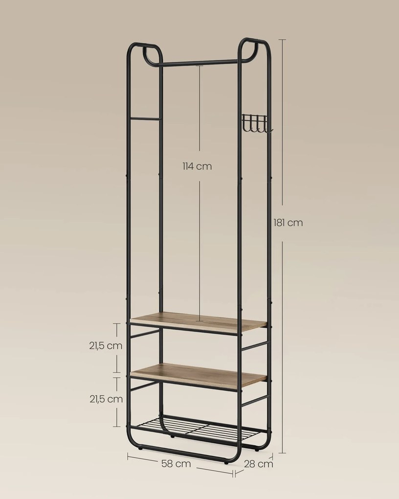 Cabide de entrada, Hall, estilo escandinavo, 58 x 28 x 181 cm preto e castanho-camelo