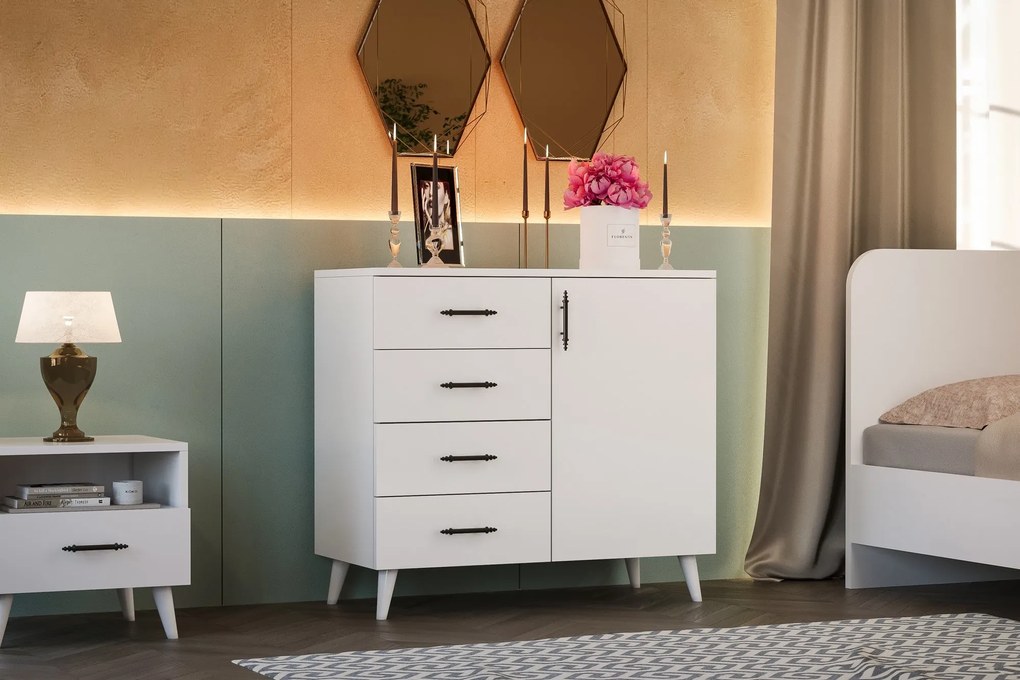 Conjunto de Quarto Royal – Branco – Roupeiro 175x182x50 cm, Estrado 16