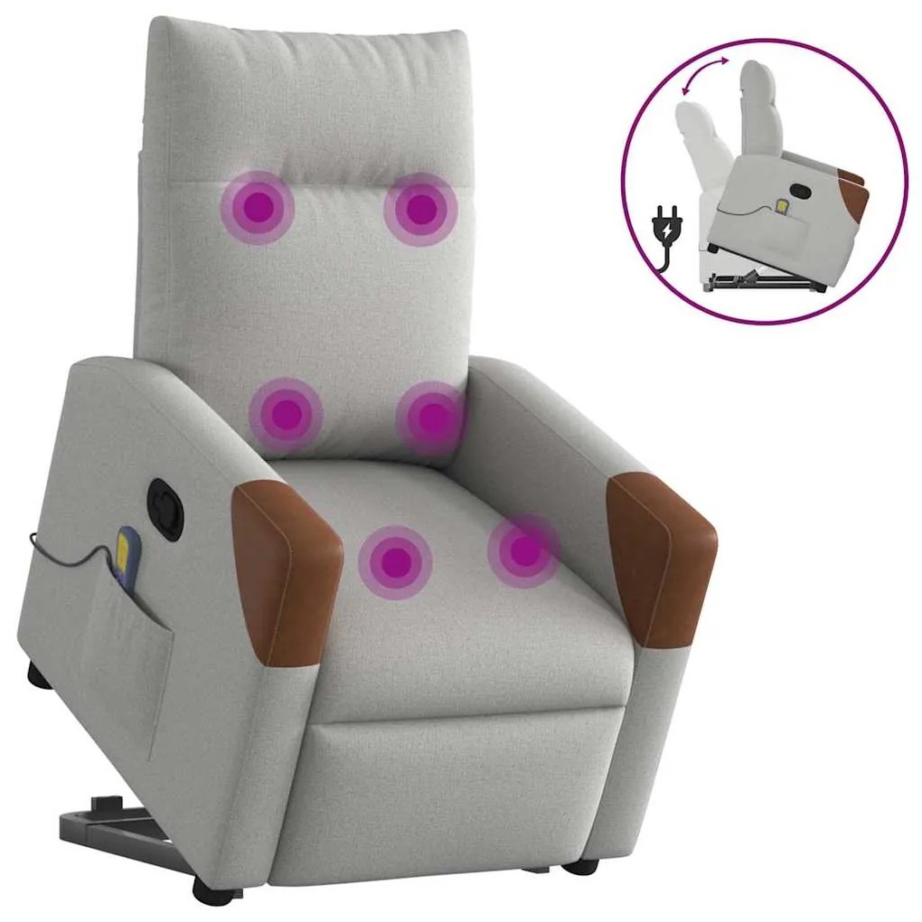 vidaXL Poltrona elevatória de massagens tecido cinzento-nublado