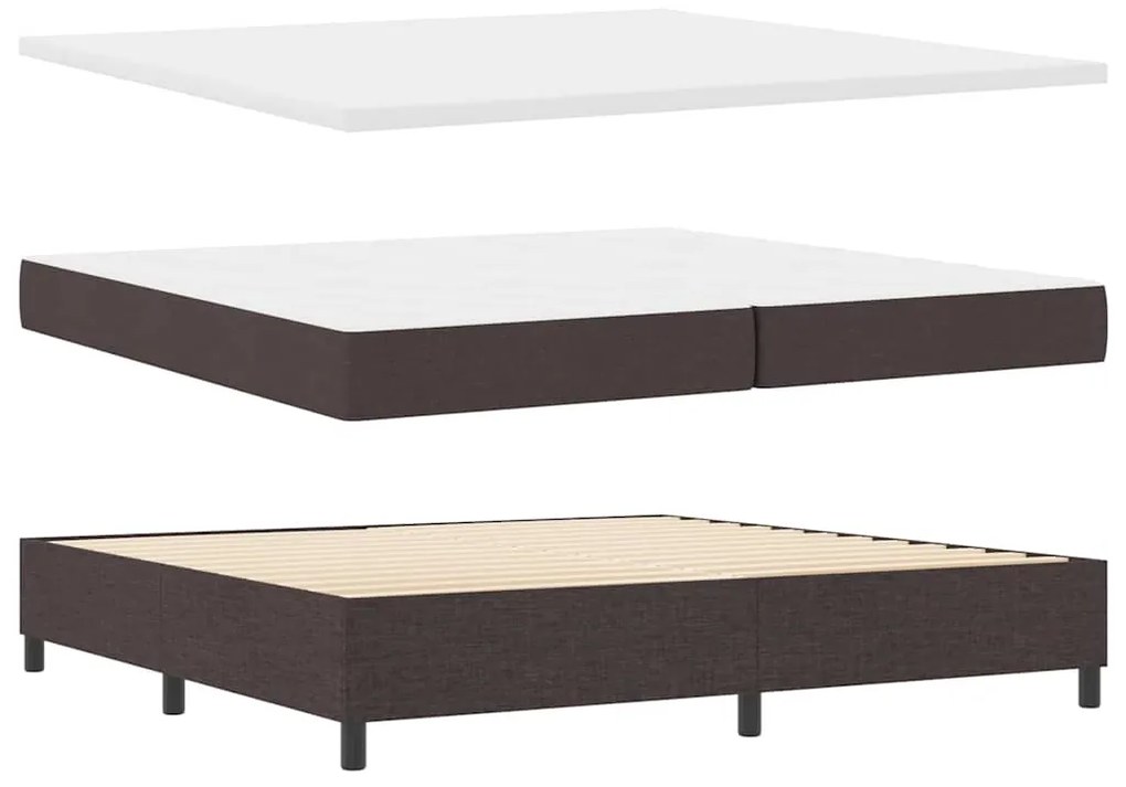 Cama Box com Colchão &amp; Banco Marrom Escuro 200x200 cm Tecido