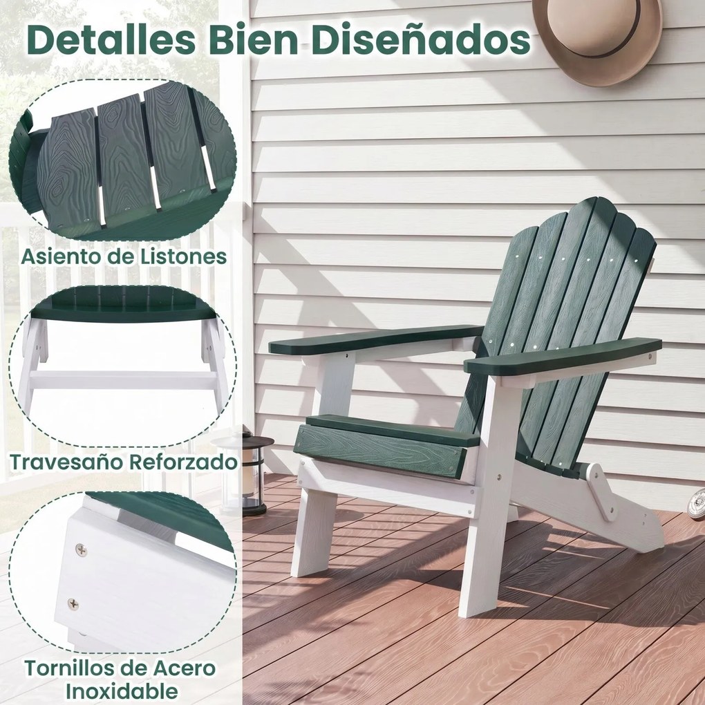 Cadeira Adirondack Dobrável, 88 x 77 x 95 cm, Apoios de Braços Largos, Verde Escuro