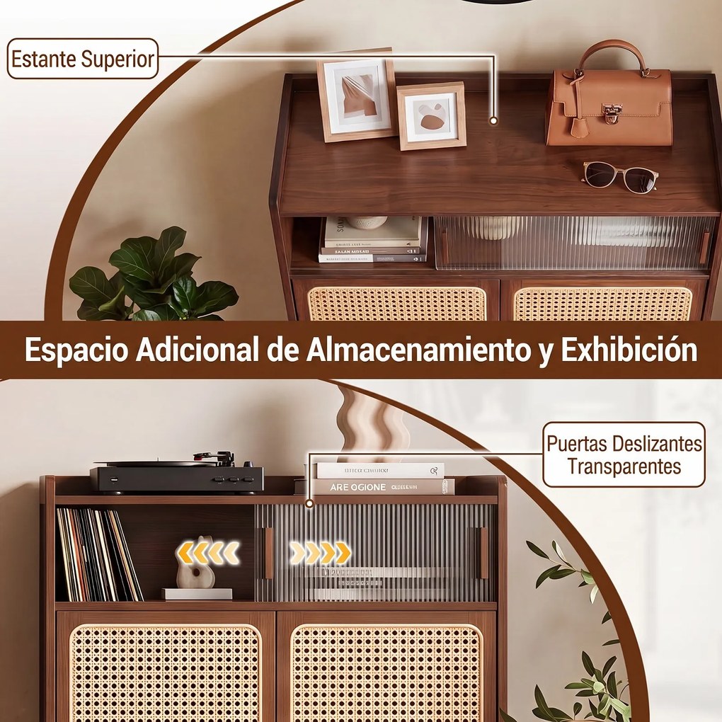 Sapateira, 67 x 33 x 107 cm, 5 Níveis com Portas de Rattan, cor Nogueira