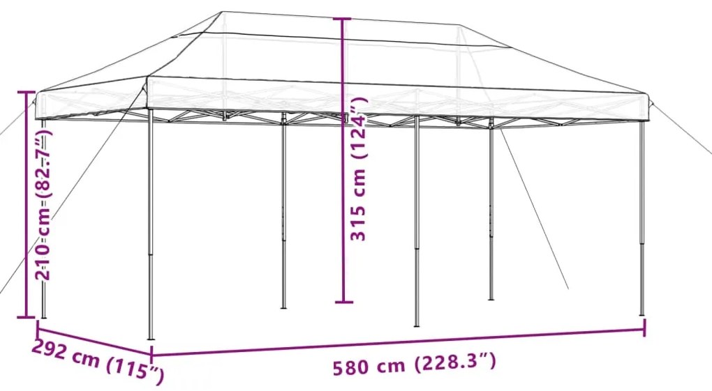 Tenda para festas pop-up dobrável 580x292x315 cm bordô