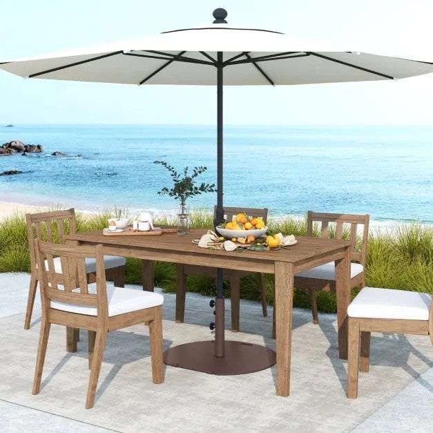 Base metálica redonda para guarda-sol de jardim 23kg com 2 botões de aperto Rodas e pega Castanho