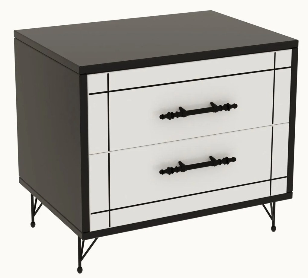 Mesa de Cabeceira Night – Branco/Preto – 50x55x40 cm