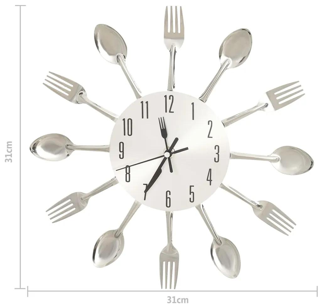 Relógio de parede design colher e garfo 31 cm alumínio prateado