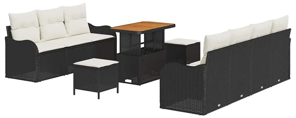 Conjunto de Sofás de Jardim com 10 Peças e Almofadas Pretas em Rattan