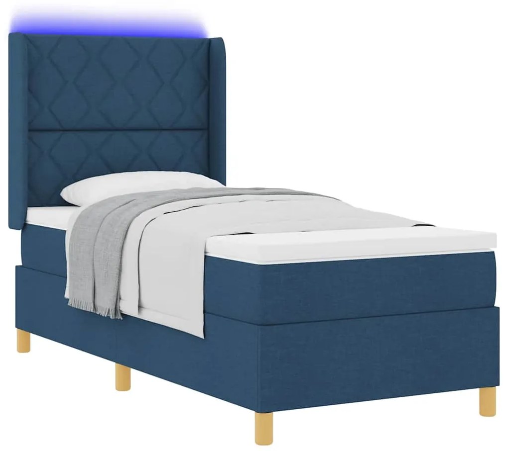 Cama Box com Colchão e LED Azul 90x200 cm em Tecido