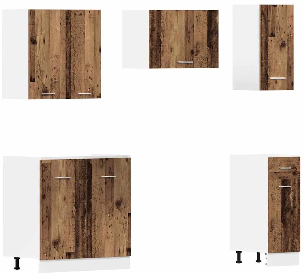 11 pcs armário de cozinha conjunto deriv. madeira madeira velha