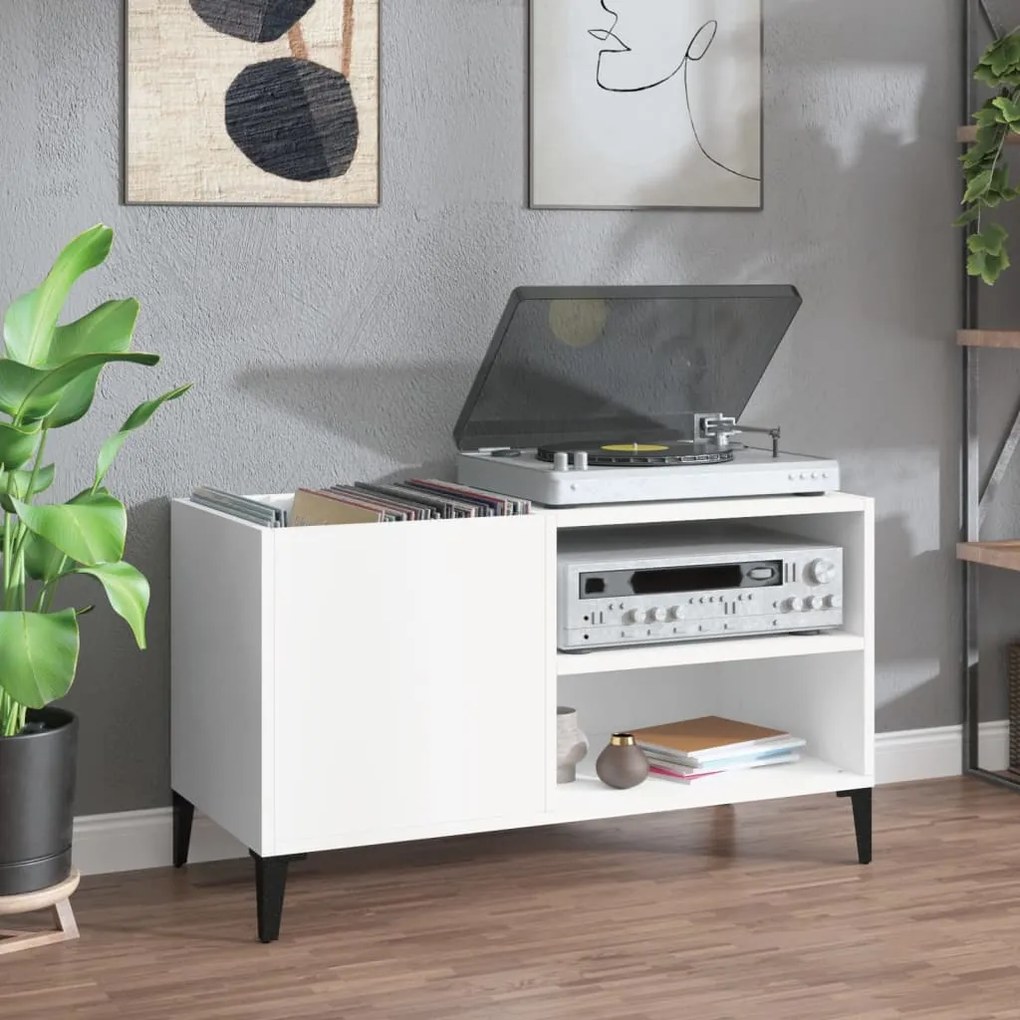 vidaXL Armário para discos 84,5x38x48 cm derivados de madeira branco