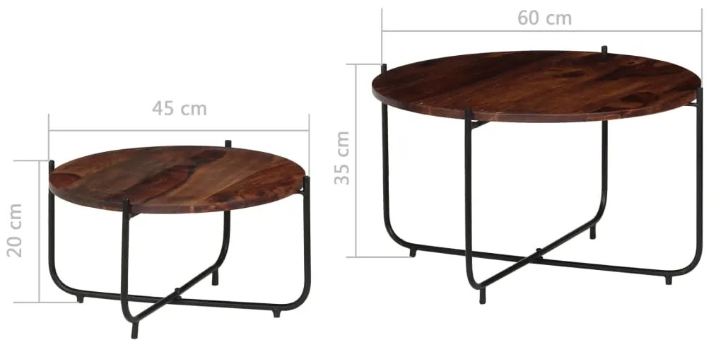 Conj. mesas de centro 2 pcs madeira de acácia maciça 60x35 cm