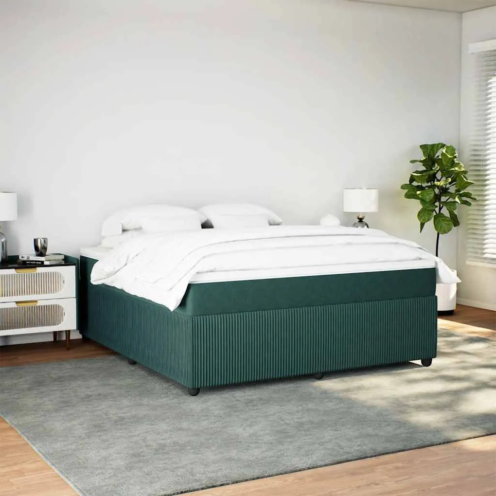 Cama com molas/colchão 180x200 cm veludo verde-escuro