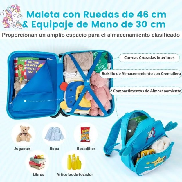 Conjunto de malas de viagem para crianças de 2 peças Mala de viagem de 2 peças e mochila com rodas Casco duro à prova de água Saco de viagem com rodas