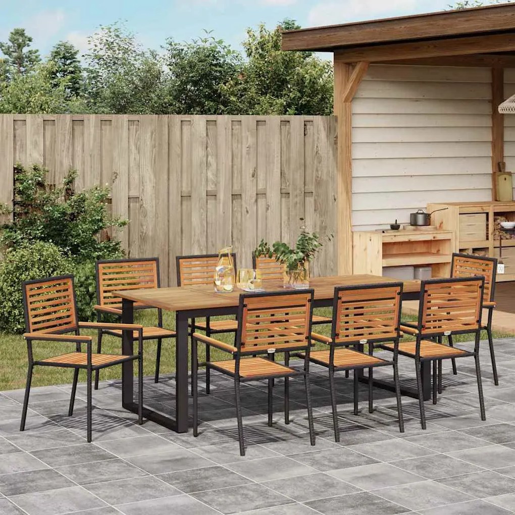 Conjunto de Jantar de Jardim 9 pcs Preto 200 x 90 x 75 cm
