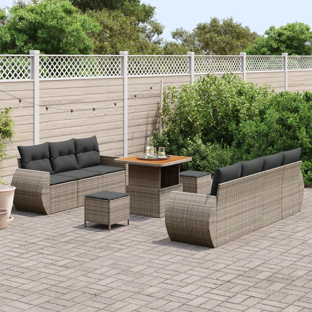 Conjunto de Sofá de Jardim de 10 Peças com Almofadas - Cinza Poliratta